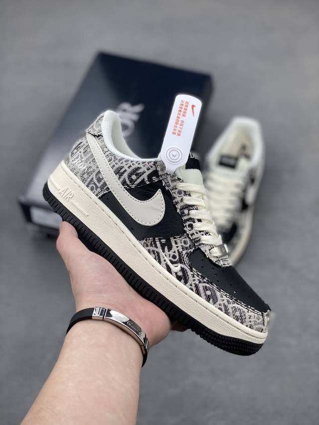 海外限量发售！公司级Nike Air Force 1 '07 Low “迪奥联名 花纹黑白勾”空军一号 低帮 运动鞋 休闲鞋 折边针车 工艺难度大 原楦头原纸板