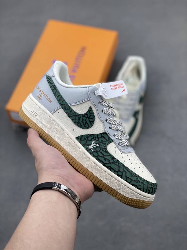 海外限量发售！公司级Nike Air Force 1 '07 Low “Lv联名 绿石纹生胶”空军一号 低帮 运动鞋 休闲鞋 折边针车 工艺难度大 原楦头原纸板