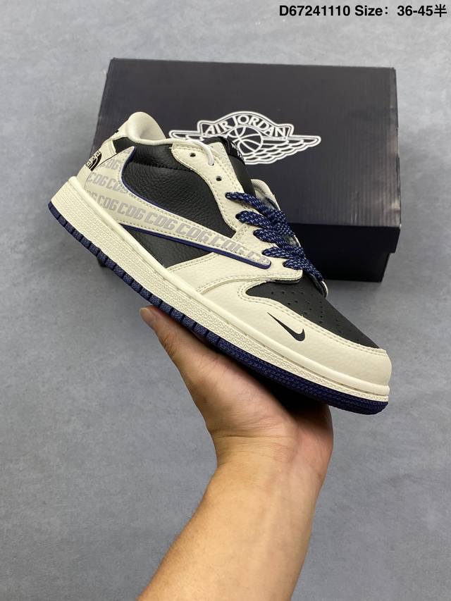 Nike Air Jordan 1 X Travis Scott Aj1倒勾 乔一倒钩 ‘Diy’定制 耐克 低帮文化篮球鞋 完美品质出货 细节如图所示 鞋面切