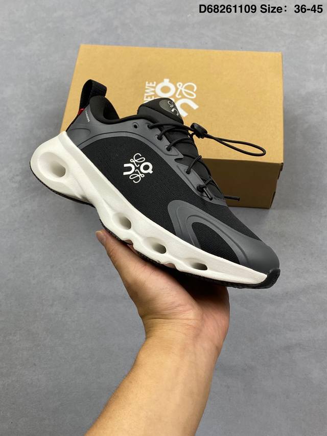 On昂跑 X Loewe罗意威 Cloudventure 2.0 涤纶织物人造革Tpu 圆头系带 低帮 生活休闲鞋男款 货号：L929282X35-7840 尺