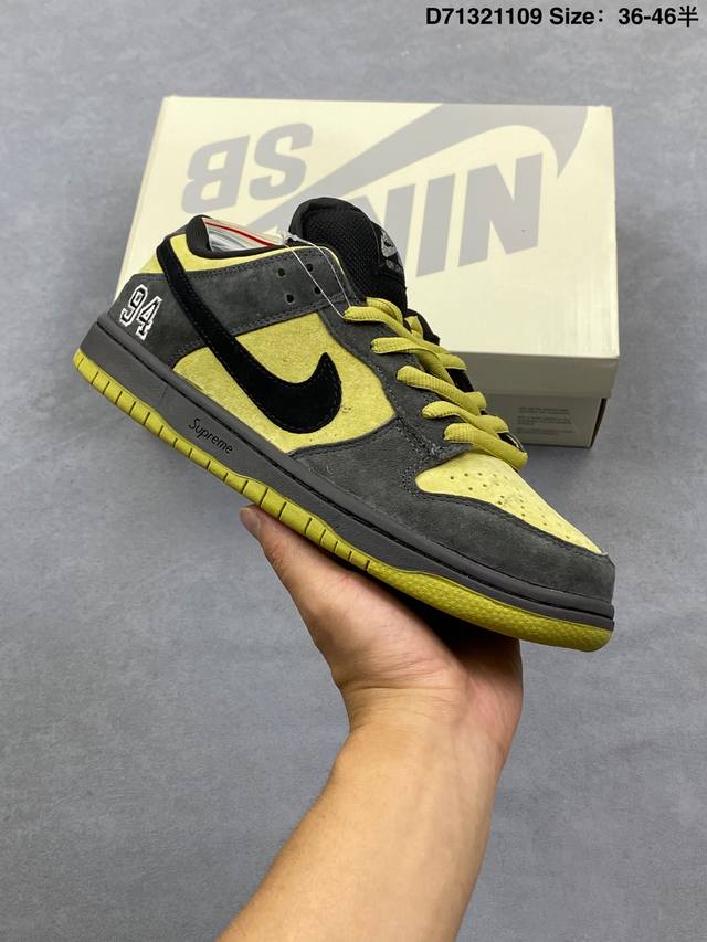 公司级 耐克 Nike Sb Dunk Low pro 男女款运动鞋复古板鞋。采用柔软皮革鞋面，经久耐穿，塑就如元年款 Dunk 般的复古质感。鞋头透气孔，搭配