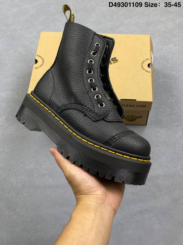 著名工鞋品牌-马汀博士Dr. Martens 1466 Smooth Leather platform系列高帮英伦骑士朋克复古机车松糕厚底粗跟增高马丁靴 货号：