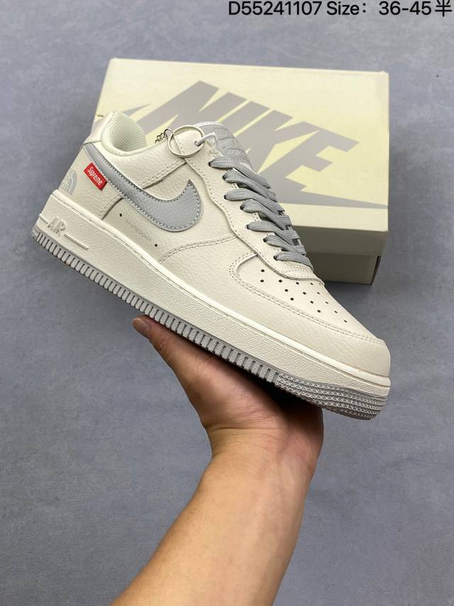 Supreme×北面The North Face×Nike Air Force 1 Low 湖蓝 空军一号低帮休闲板鞋 原楦头原纸板 纯正空军版型 内置全掌气垫