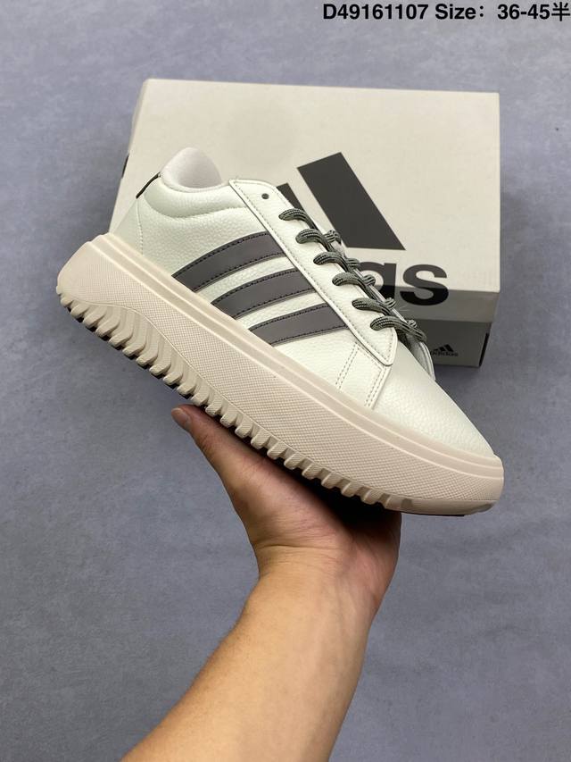 阿迪达斯Adidas Grand Court platform M 网球风厚底增高运动鞋 这款Adidas经典运动鞋，感受网球运动的激情活力。植根70年代运动型