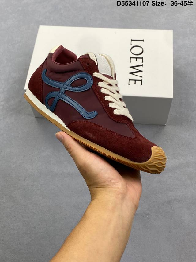 公司级Loewe Ballet Runner 2.0 罗意威 Sneakers系列阿甘复古风德训薄底百搭休闲运动鞋 广东纯原大厂出品 不对称鞋头设计 袜状内部结
