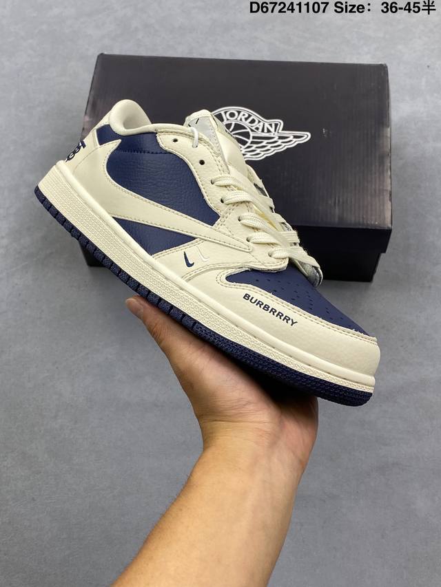 Nike Air Jordan 1 X Travis Scott Aj1倒勾 乔一倒钩 ‘Diy’定制 耐克 低帮文化篮球鞋 完美品质出货 细节如图所示 鞋面切