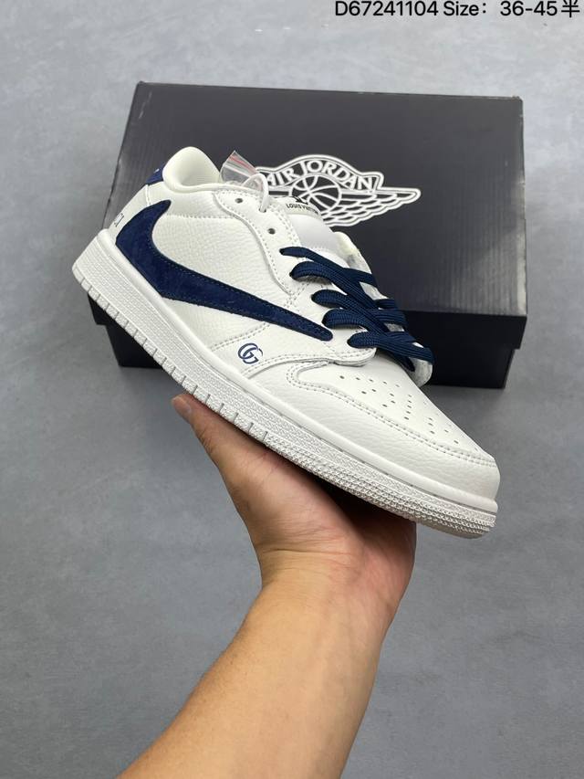 Nike Air Jordan 1 X Travis Scott Aj1倒勾 乔一倒钩 ‘Diy’定制 耐克 低帮文化篮球鞋 完美品质出货 细节如图所示 鞋面切