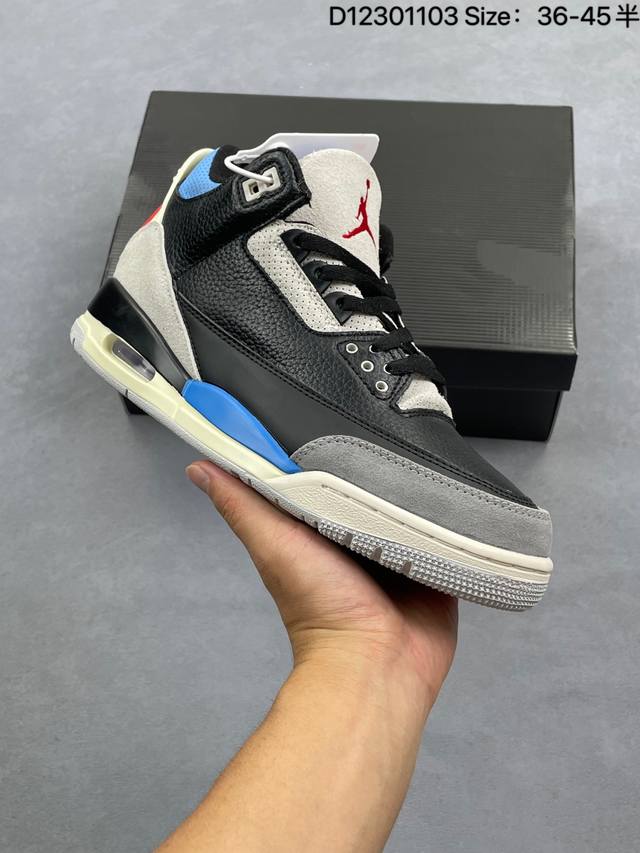 Nike Air Jordan 3 Retro Rare Air 迈克尔 乔丹Aj3代中帮复古休闲运动文化篮球鞋“复古黑灰蓝反钩”Ib8967-004 尺码：3