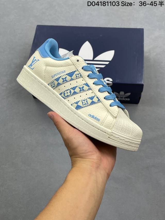 阿迪达斯Adidas三叶草 Originals Superstar贝壳头’Diy’系列低帮经典百搭休闲运动板鞋 原装头层材料 用料绝不含糊 独家版型蒸餾加工帶來