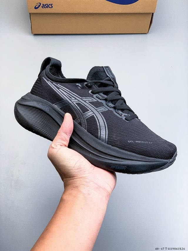 公司级！Asics Gel-Nimbus 27 舒适防滑耐磨低帮休闲跑步鞋 鞋底采用了轻质发泡材料 并在后跟和前掌处采用了Asics亚瑟士核心科技-Gel缓震胶