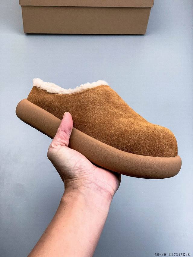 Ugg女秋冬Elea懒人鞋浅口休闲包头拖鞋一脚蹬！明星同款广州外贸大厂生产鞋头到鞋垫真羊皮毛一体独立外盒包装芯片带防水工艺区别市面任何版本 独立原版开发大底羊绒