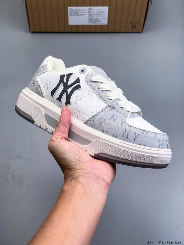 公司级！Mlb Chunky Liner 厚底休闲跑步鞋 Ny印花 牛皮材质运动鞋 1115861S26