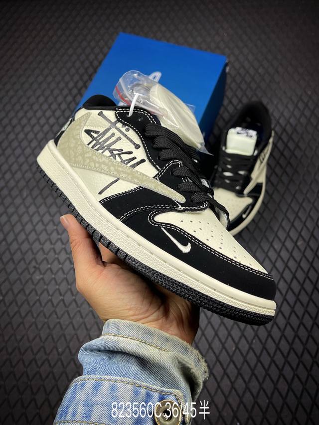 C 公司级Nike Air Jordan 1 X Travis Scott Aj1倒勾 乔一倒钩 ‘Diy’定制 耐克 低帮文化篮球鞋 完美品质出货 细节如图所