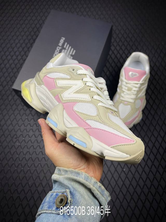 B New Balance Nb9060系列 复古休闲运动慢跑鞋 #鞋款灵感源自设计师本人对夏日的怀日回忆。鞋面大身由空间双格及磨砂鞋面拼接而生，配以柔和、温暖