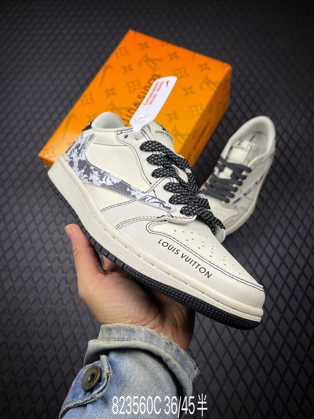 C 公司级Nike Air Jordan 1 X Travis Scott Aj1倒勾 乔一倒钩 ‘Diy’定制 耐克 低帮文化篮球鞋 完美品质出货 细节如图所