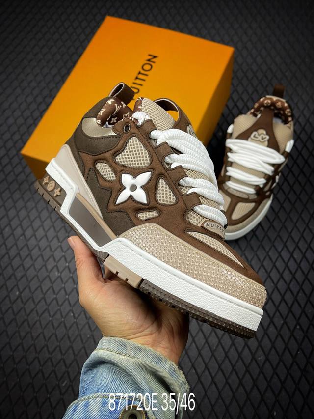 E Lv-路易-威登Trainer 2025走秀最新款原版1：1开发复刻！！上脚非常舒适 做工精细鞋面由意大利进口小牛皮拼接，侧边饰有品牌Logo标志，进口网布