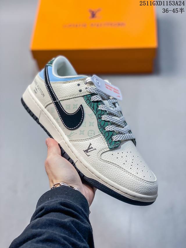 海外爆款限量发售！Nike Sb Dunk Low“Lv联名 黑勾黑底印花” 周年高端定制 低帮休闲板鞋 定制鞋盒 大厂纯原品质出货 超高清洁度 皮料切割干净无