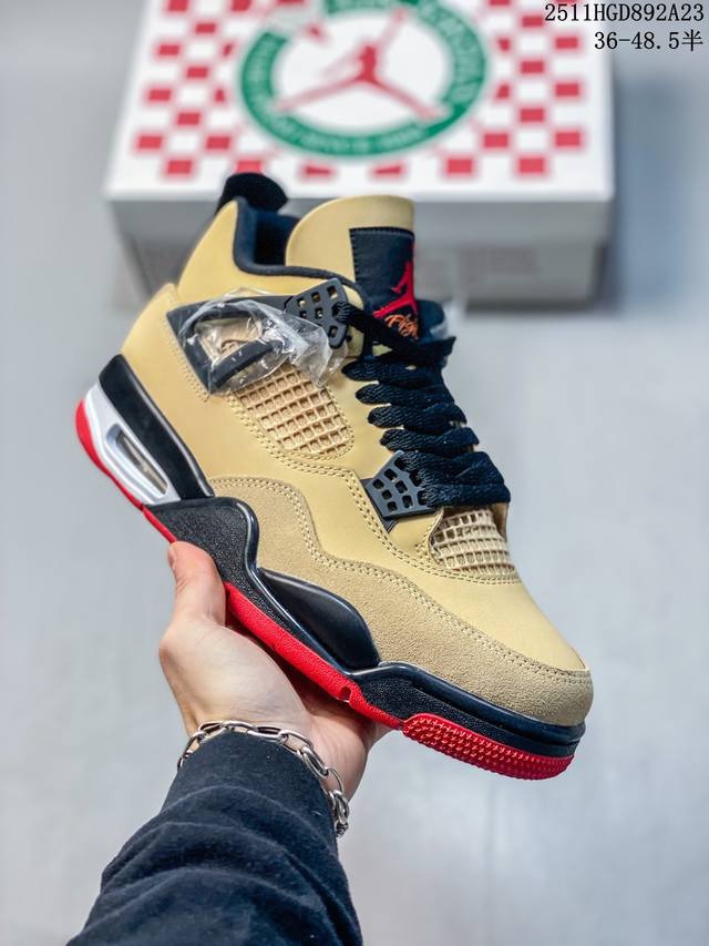 Nike Air Jordan 4 Retro Gs 乔丹4代 披萨配色-卡其黑红 优势供应市场 平民价格p定位 全新模具开发 纯正4代正确鞋型 进口头层皮料