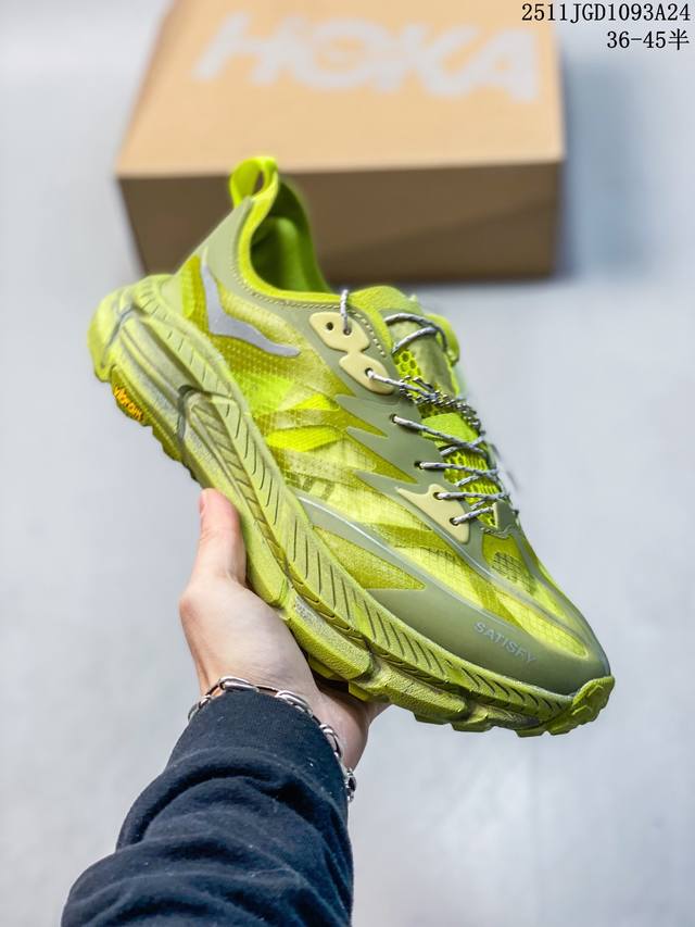 公司级Satisfy X Hoka Running Mafate Trail 全新配色 网面透气 运动鞋 此球鞋继承了Hoka的经典越野鞋型Mafate Spe