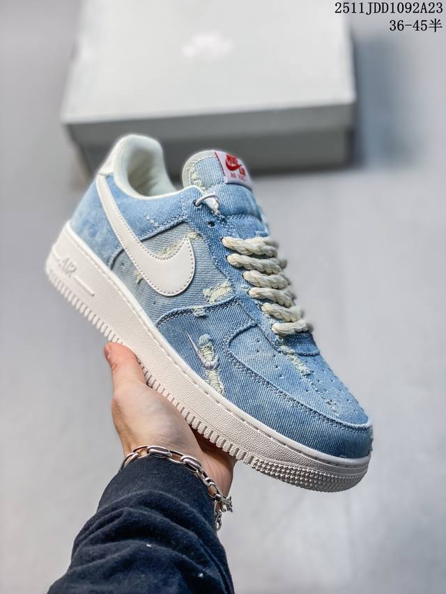 真标Nike Air Force 1‘07Lv牛仔 原楦头原纸板 打造纯正低帮空军版型 专注外贸渠道 全掌内置蜂窝气垫 原盒配件 原厂中底钢印、拉帮完美 货号: