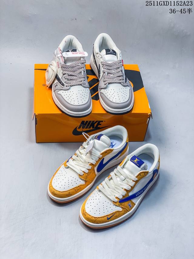 乔丹Fragment X Travis Scott Xdior Air Jordan 1 Low 三方联名倒钩，整双鞋以全荔枝皮打造，腰身搭配白色 倒勾 ，再点