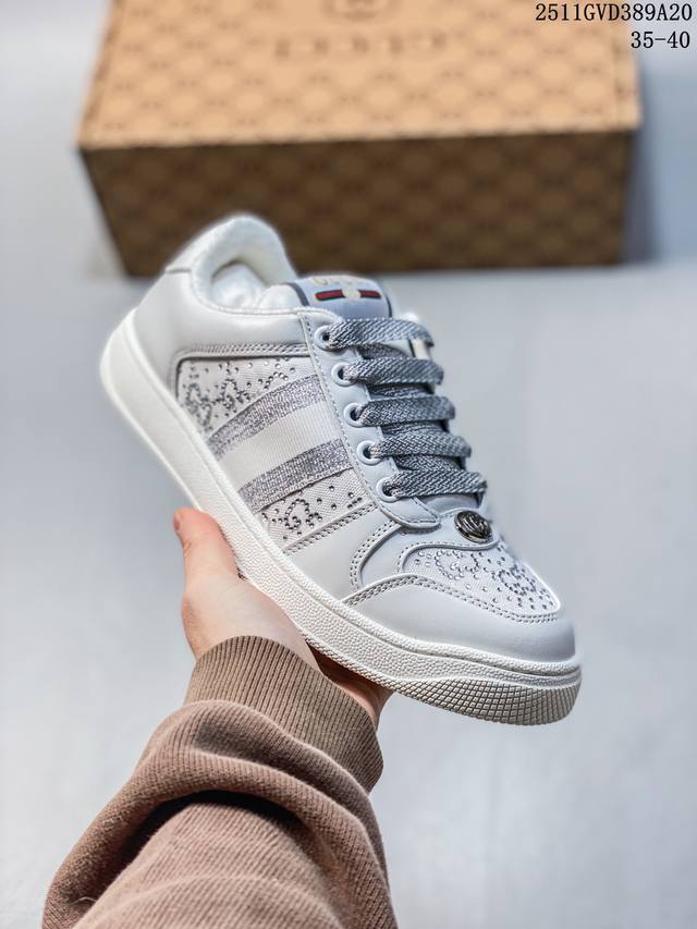 广东原装品市售高端版本 Gucci 古驰 Screener 小脏鞋系列 订单官方经典款板鞋 原鞋生产工艺 附送原装一致鞋舌仿磨环保纸垫全套专柜包装物及配件 外盒