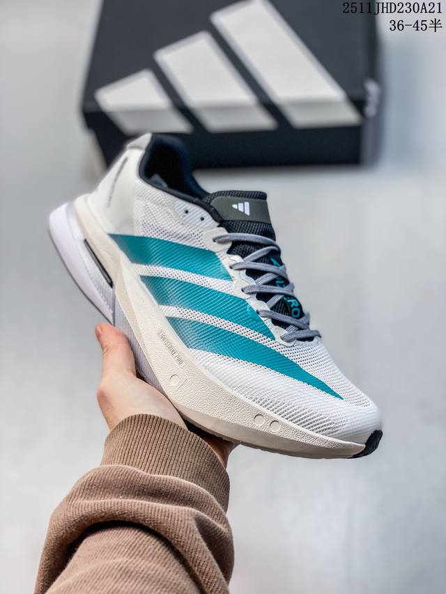 公司级Adidas Adizero Boston 13 阿迪达斯 透气网眼竞速跑鞋Boost 缓震底 运动鞋 后跟加厚 呵护脚后跟 立体保护软绵鞋口 轻松穿脱不