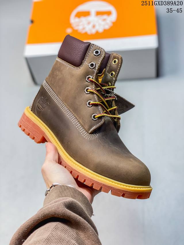 Timberland添柏岚 天伯伦 秋冬新品 秋冬必备户外休闲大黄靴做旧疯马皮系列 #广东大厂品质 原盒原包装 时尚潮流搭配 面料采用意大利顶级疯马细纹牛皮 搭