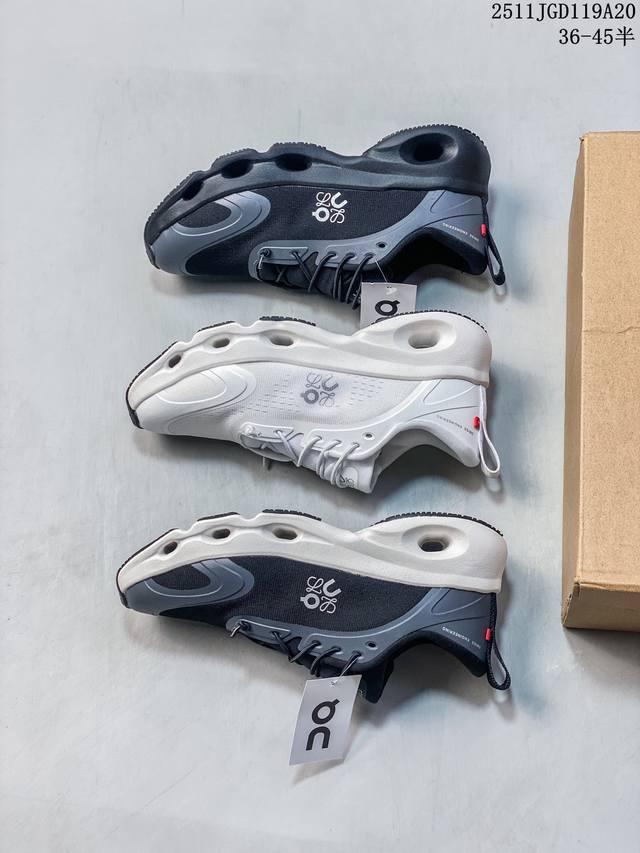 On昂跑 Loewe 系列低帮轻量舒适多功能休闲运动鞋 采用工程飞织网布组合再生聚酯纤维鞋面材质搭载独家隐藏速度中板 镂空Cloudtec科技 泡棉缓震中底 黑