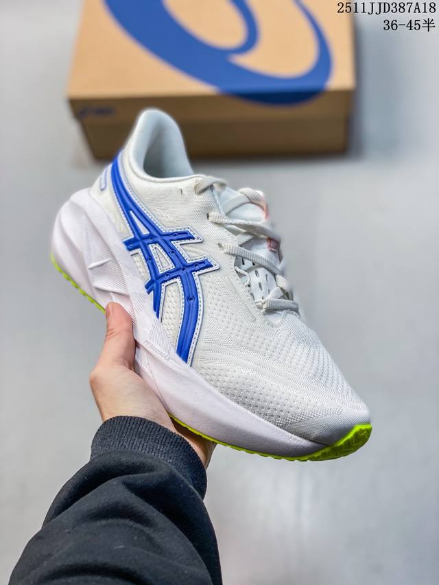 Asics 亚瑟士 男女鞋半码制，采用人体工学一体式轻质贾卡双层编织鞋面材质，全掌Ff Blast plus Eco轻量高能回弹泡棉材料中底，Ahar橡胶,兼顾