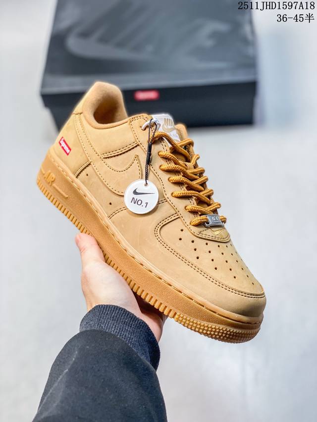 独家实拍 No.1版本 遥遥领先 纯原级别 Supreme X Nike Air Force 1 Low “Flax联名款小麦色”货号：Dn1555-200 原