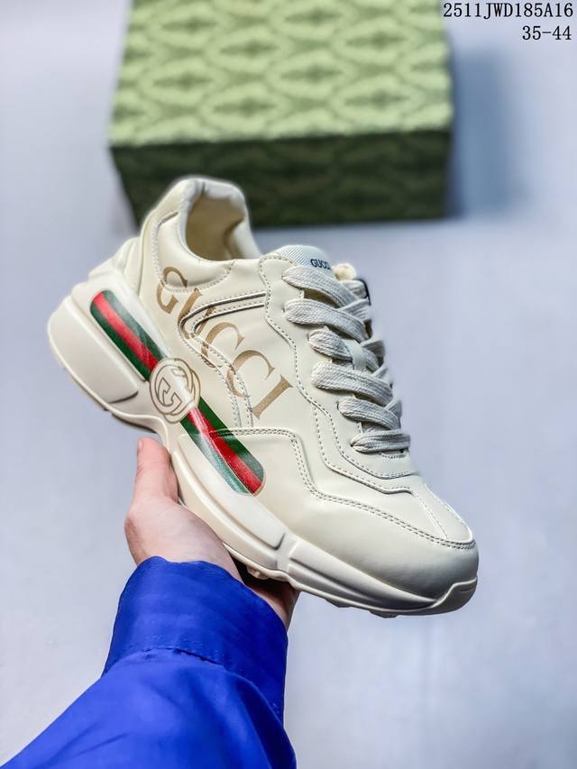 高奢品牌Gucci古驰 Rhyton Vintage Trainer Sneaker 皮革角状复古慢跑鞋630607 Drw00 9522 码数：35 36 3