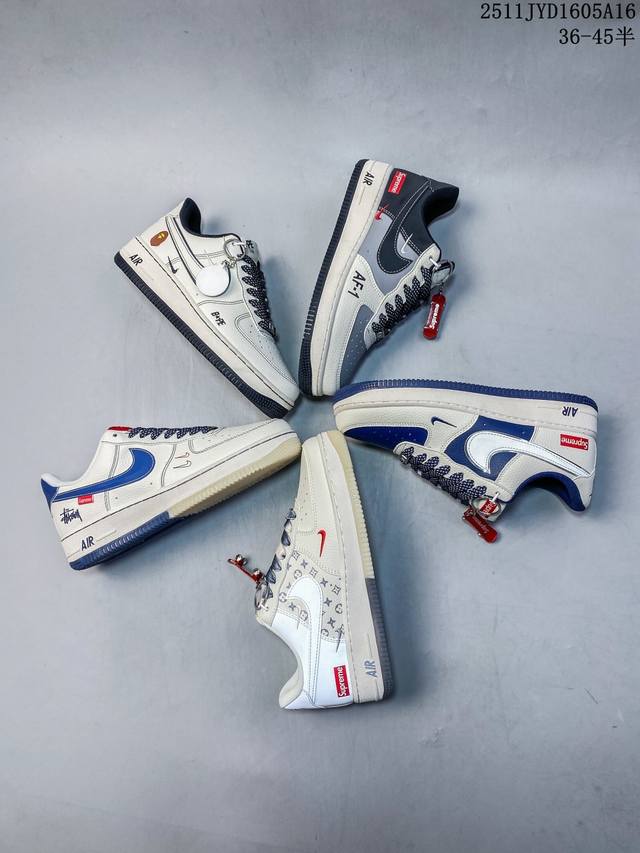 海外爆款限量发售！公司级Nike Air Force 1 '07 Low “Supreme联名 米灰水晶底”空军一号 高端定制 低帮 运动鞋 休闲鞋 折边针车