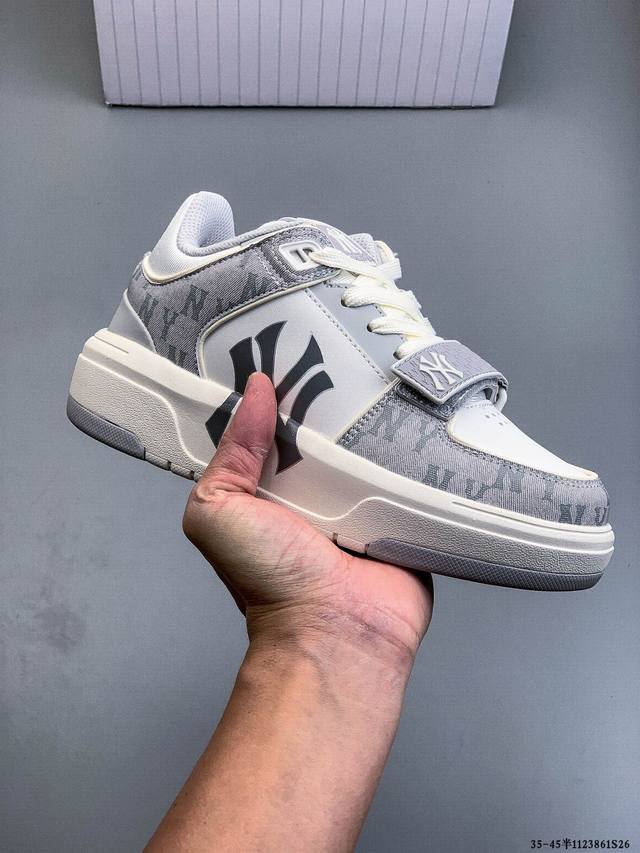 公司级！Mlb Chunky Liner 厚底休闲跑步鞋 Ny印花 牛皮材质运动鞋 1123861S26