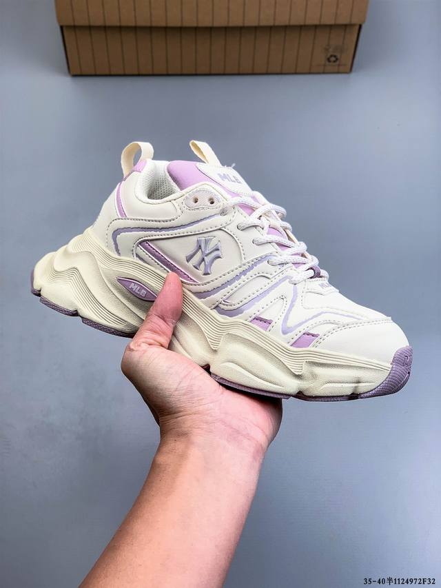 公司级！Mlb Chunky Liner 厚底休闲跑步鞋 Ny印花 透气轻便百搭运动鞋 1124972F32