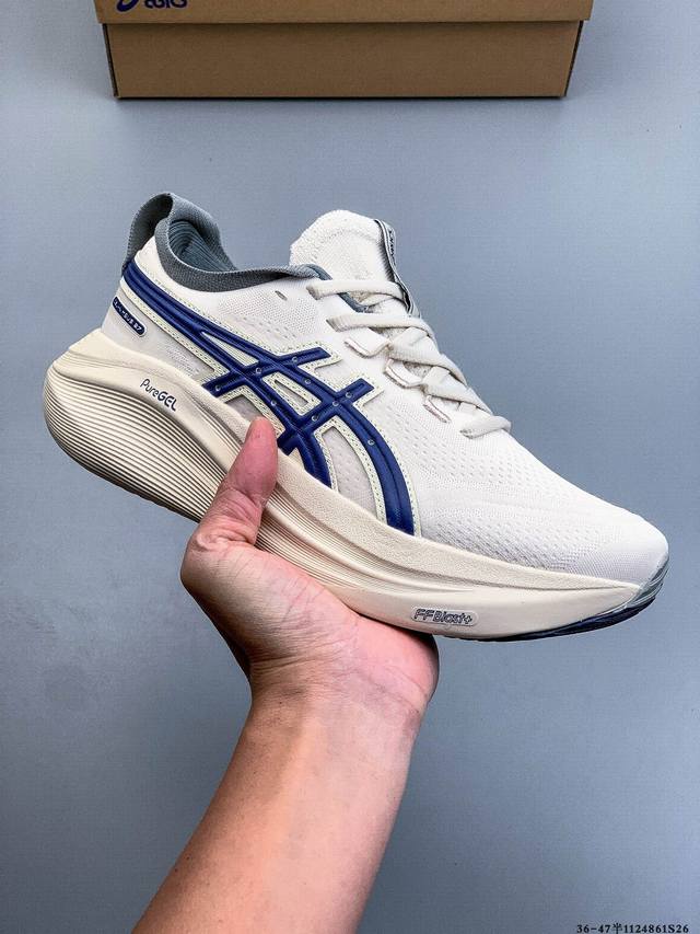 公司级！Asics Gel-Nimbus 27 舒适防滑耐磨低帮休闲跑步鞋 鞋底采用了轻质发泡材料 并在后跟和前掌处采用了Asics亚瑟士核心科技-Gel缓震胶