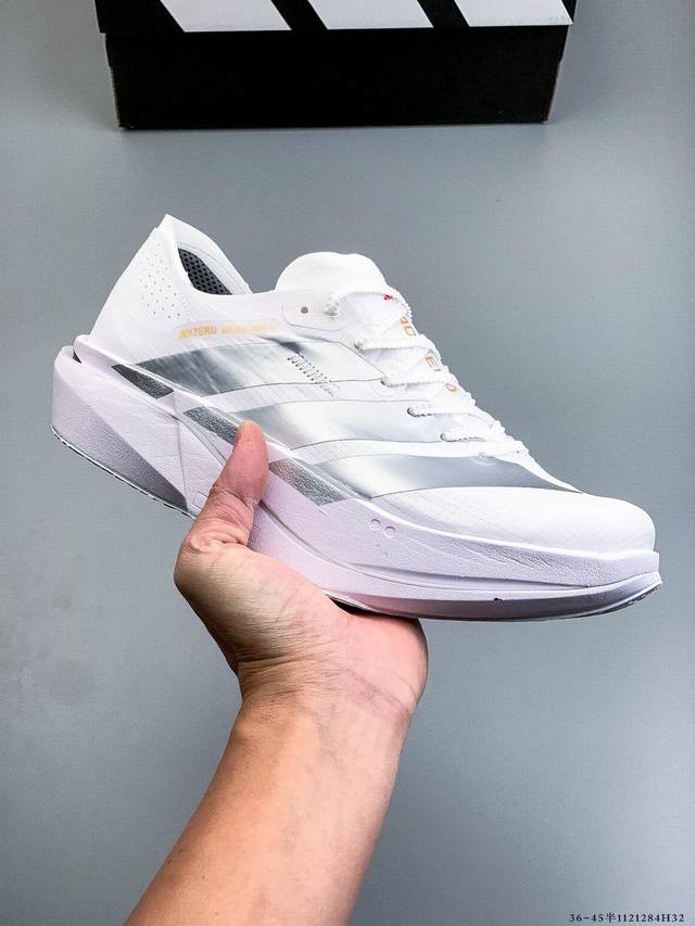 公司级！Adidas Adizero Adios pro 5 M 马拉松飞线贾卡轻质透气休闲运动跑步鞋 采用双层透气网纱 Flywire动态飞线绑缚鞋面材质 内