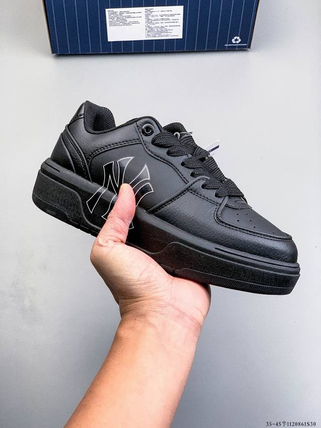 公司级！Mlb Chunky Liner 厚底休闲跑步鞋 Ny印花 牛皮材质运动鞋 1120861S30