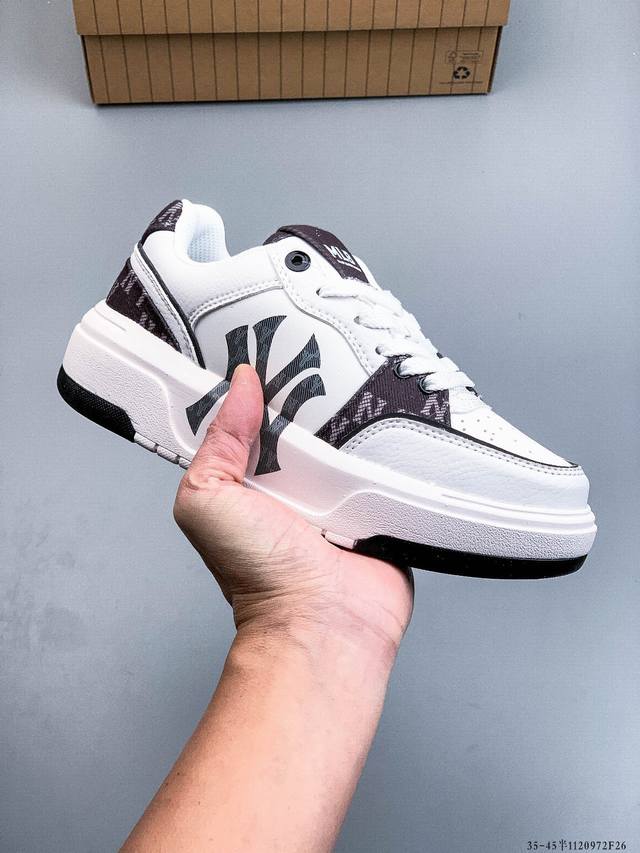 公司级！Mlb Chunky Liner 厚底休闲跑步鞋 Ny印花 牛皮材质运动鞋 1120972F26