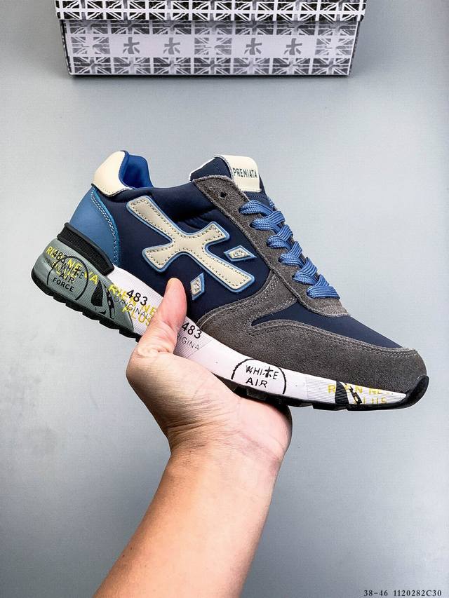 premiata 普拉米亚达 意大利鞋履品牌.打造出一款休闲 时尚运动鞋鞋面采用磨砂牛皮拼接尼龙面料、舒适透气的牛皮垫脚、原版超轻大底 1120282C30