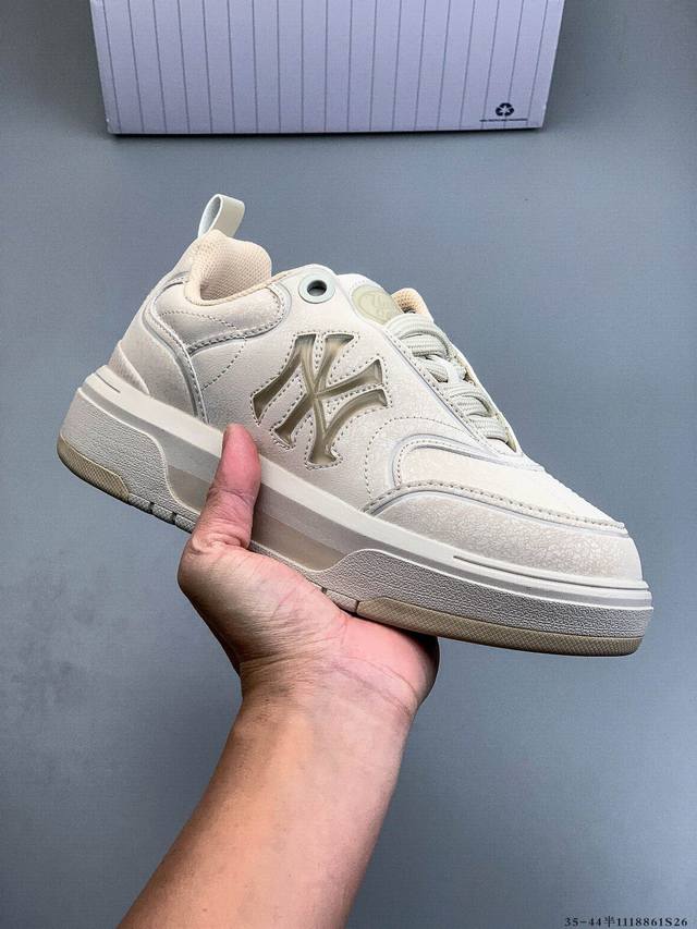 公司级！Mlb Chunky Liner 厚底休闲跑步鞋 Ny印花 牛皮材质运动鞋 1118861S26