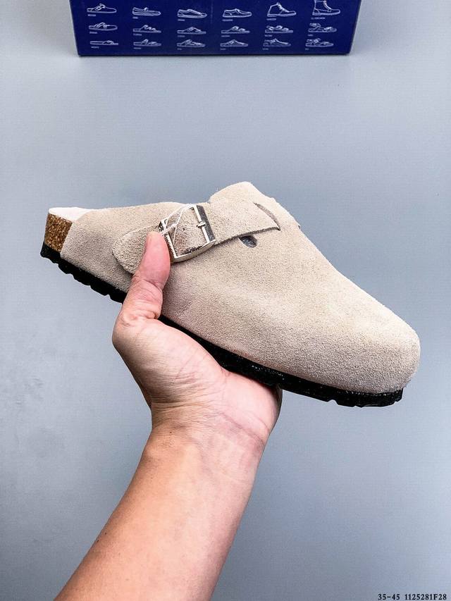 德国百年知名鞋履品牌 博肯Birkenstock 秋冬新款 勃肯半拖凉鞋系列包头拖鞋 广东原产#采用质地柔软牛皮革 中底搭载缓震软木橡胶 外置Eva轻量片装外底