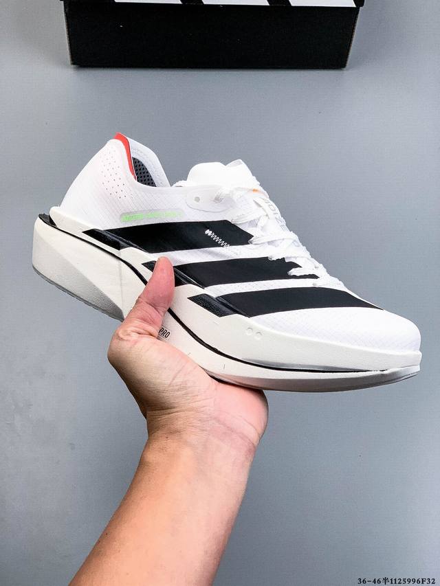 公司级！Adidas Adizero Adios pro 5 M 马拉松飞线贾卡轻质透气休闲运动跑步鞋 采用双层透气网纱 Flywire动态飞线绑缚鞋面材质 内