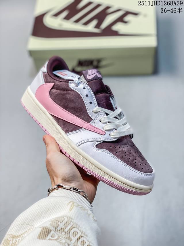 Aj1倒勾Travis Scott X Air Jordan 1 ” Reverse Mocha “ Aj1乔1 Ts 闪电 联名倒钩 低帮文化篮球鞋 完美品质