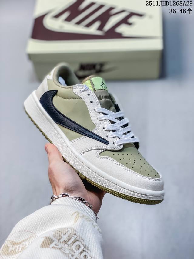 Aj1倒勾Travis Scott X Air Jordan 1 ” Reverse Mocha “ Aj1乔1 Ts 闪电 联名倒钩 低帮文化篮球鞋 完美品质