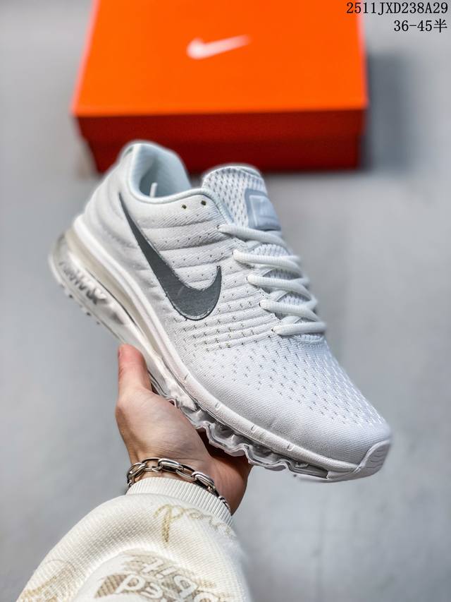 公司级Nike Air Max 2017 White pure platinum 系列耐克低帮百搭贾卡网面全掌气垫患者休闲运动慢跑鞋 货号:849560-009