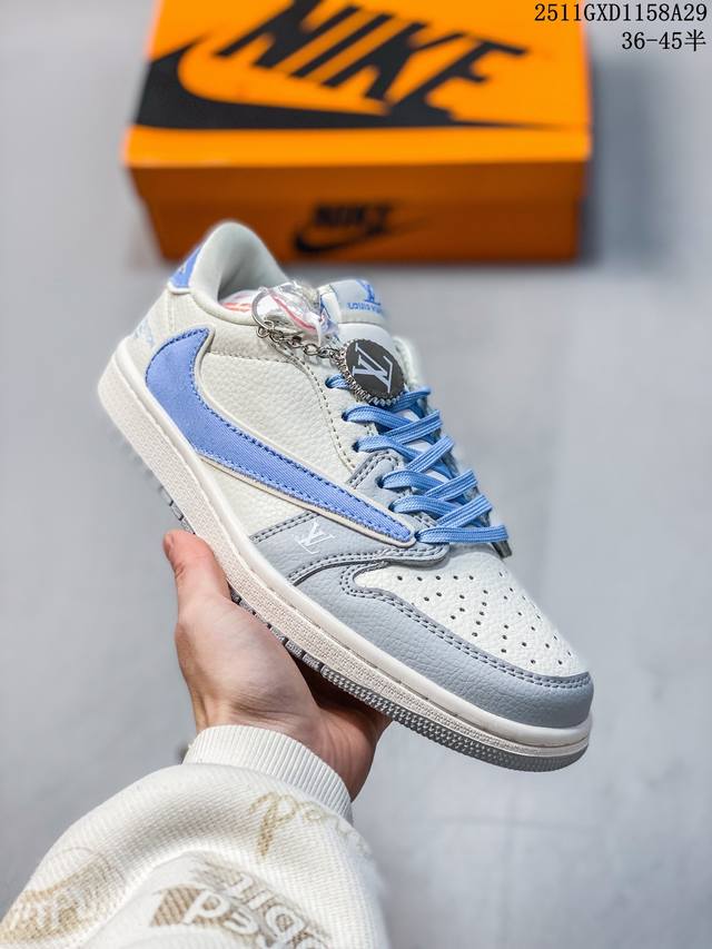 定制Aj联名-高端定制 低帮复古文化板鞋 #定制鞋盒 大厂纯原品质出货 超高清洁度 皮料切割干净无任何毛边 细节完美 货号：Jw1188-145 尺码：36 3