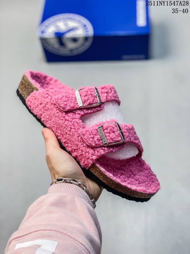 德国百年知名鞋履品牌 博肯Birkenstock 秋冬新款 勃肯半拖凉鞋系列加棉 加绒包头拖鞋 广东原产#采用质地柔软牛皮革 中底搭载缓震软木橡胶 外置Eva轻