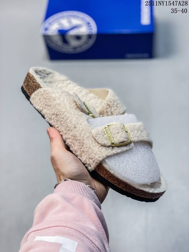 德国百年知名鞋履品牌 博肯Birkenstock 秋冬新款 勃肯半拖凉鞋系列加棉 加绒包头拖鞋 广东原产#采用质地柔软牛皮革 中底搭载缓震软木橡胶 外置Eva轻