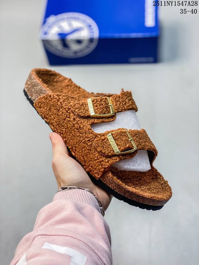 德国百年知名鞋履品牌 博肯Birkenstock 秋冬新款 勃肯半拖凉鞋系列加棉 加绒包头拖鞋 广东原产#采用质地柔软牛皮革 中底搭载缓震软木橡胶 外置Eva轻